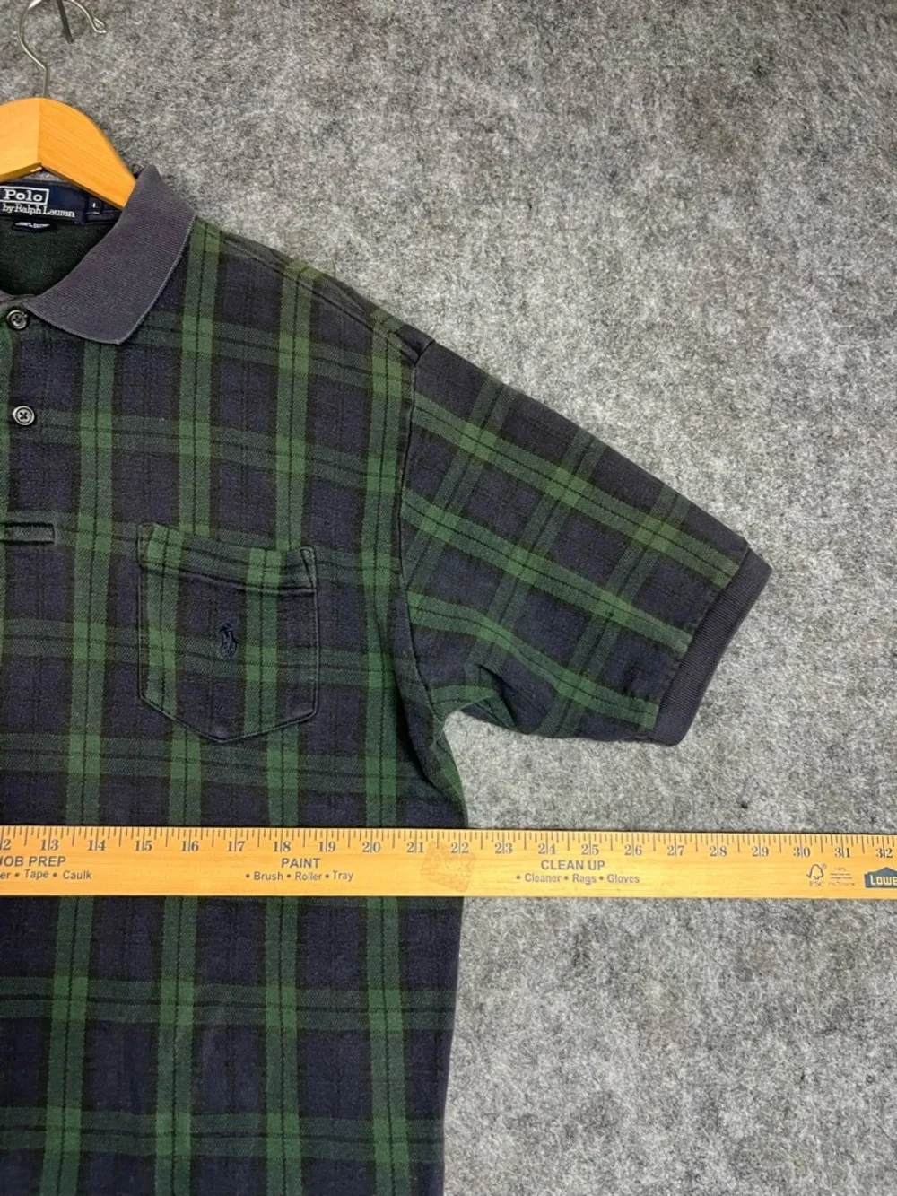 Vintage Ralph Lauren Men's Dark Blue And Green  Plaid Polo Shirt Size L Golfwear